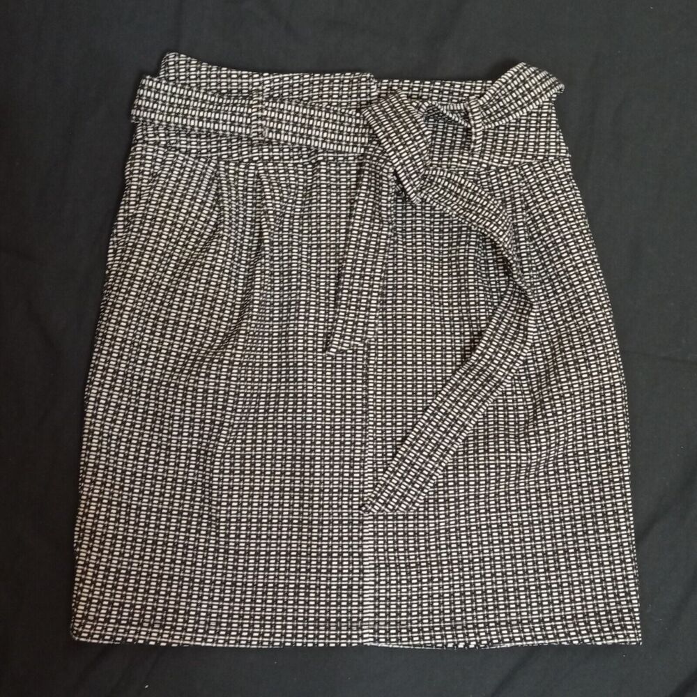 Chocolate U.s.a Mini A Line Pencil Skirt Front Tie Belt Black And White Size S